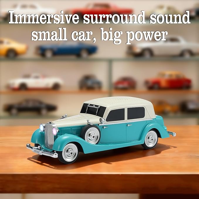 WSTER Vintage Car Bluetooth Speaker, Retro Classic Model with Powerful Sound, Built-in Mic, TWS Dual Pairing, Multi-Interface Output, Portable Wireless Outdoor Speaker for Parties & Beach (Green)