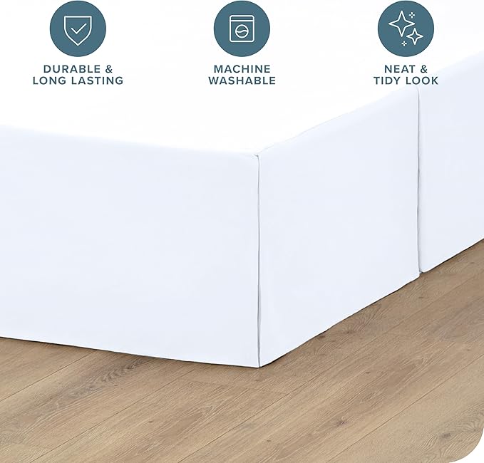 Bare Home King Bed Skirt - 15-Inch Tailored Drop Easy Fit - Bed Skirt for Beds - Center & Corner Pleats (King, White)