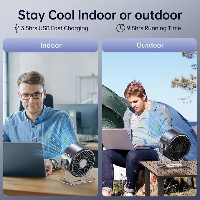 Coolhill USB Desk Fan for Bedroom: 100 Speeds Digital Display Quiet Table Fan with Turbo Airflow, 120° Rotating Small Rechargeable Battery Desktop Fans for Bedroom Home Office (Black)