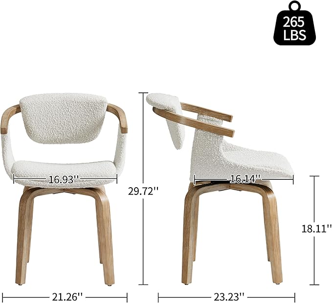 Art Leon Desk Chair No Wheels, Mid Century Modern Swivel Accent Chair, Boucle Fabric Home Office Desk Chair for Small Spaces Living Room Bedroom, White