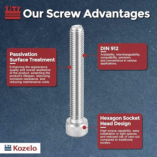 Kozelo 8pcs Socket Head Cap Screws - [M10-1.5 x 70mm] 304 Stainless Steel Allen Socket Drive for Electrical Motor 3D Printing Fan Engine Replacement Use, Silver