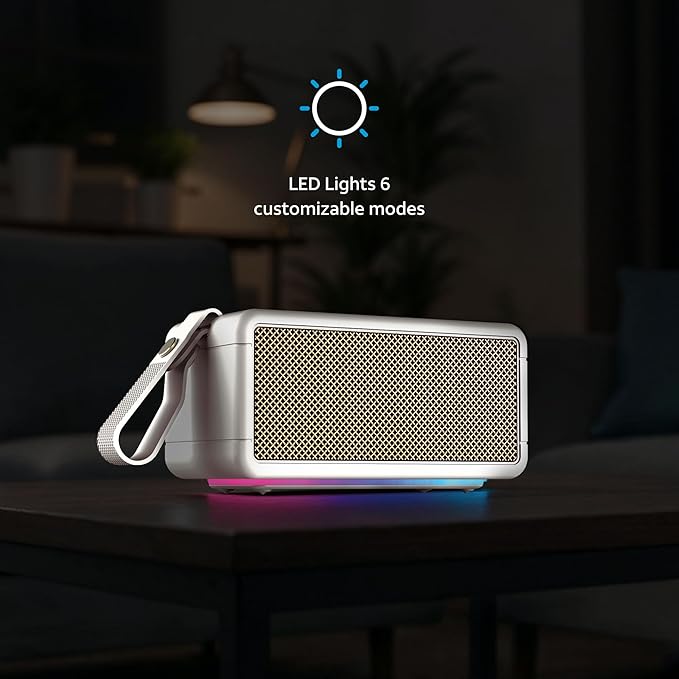 AT&T Essentials Retro 40W Bluetooth Speaker, IPX6 Waterproof, Bluetooth 5.3, LED Light Modes, Bass & Treble Control, 12H Battery, USB-C Charging, Outdoor & Indoor Use, Home Audio System - Cream