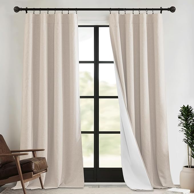 RYB HOME 4 in 1 Set Dust Filter - Soundproof - Blackout - Insulating, Energy Efficiency Linen Curtains for Kids Bedroom Living Room Divider Apartment Hotel Office Theatre, Taupe, W 52 x L 108, 2 Pcs