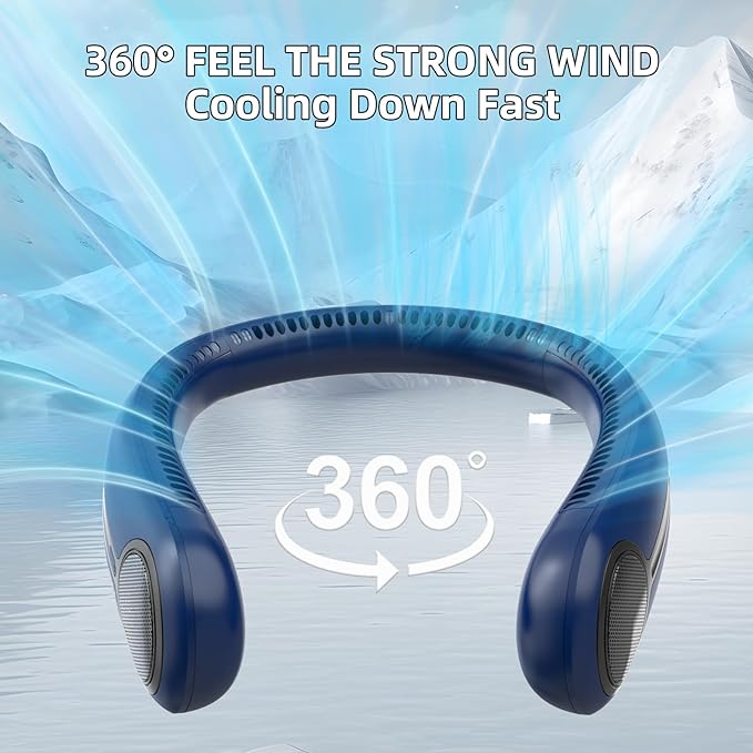 Portable Neck Fan,Hands Free Personal Wearable Bladeless Fan,6000mAh USB Rechargeable,360° Cooling,LED Display,4-Speeds,Birthday Gifts for Men Women Dad Mom,Valentines Day Gifts for Her Him (Blue)
