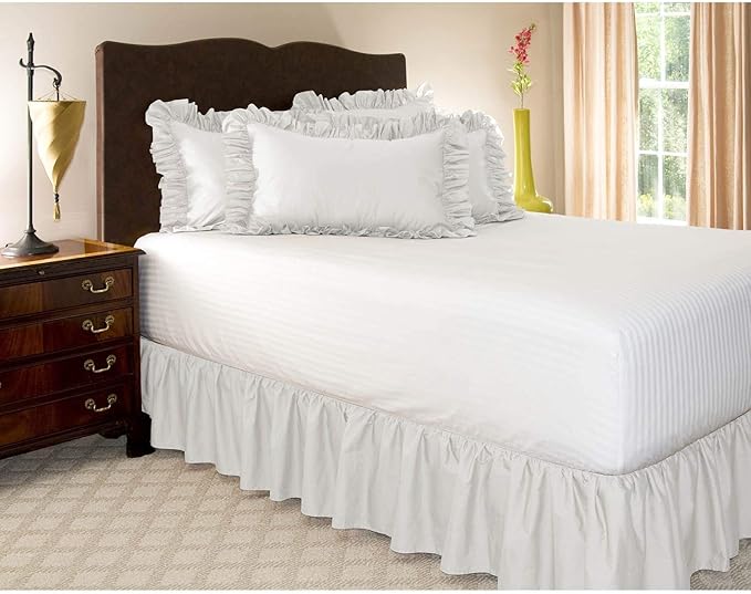 KRISHNA Ruffled Bed Skirt with Split Corners Full, 100% Microfiber Hotel Quality, 10 Inch Drop Dust Ruffle Gathered Bedskirt with Platform, 54" x 75", White