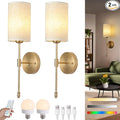 Battery Operated Wall Sconces Set of Two, Rechargeable Wireless Wall Lights with Remote, Gold Electroplating, Dimmable, RGB 15 Colors, Ideal for Bedroom, Living Room, 2 Pack