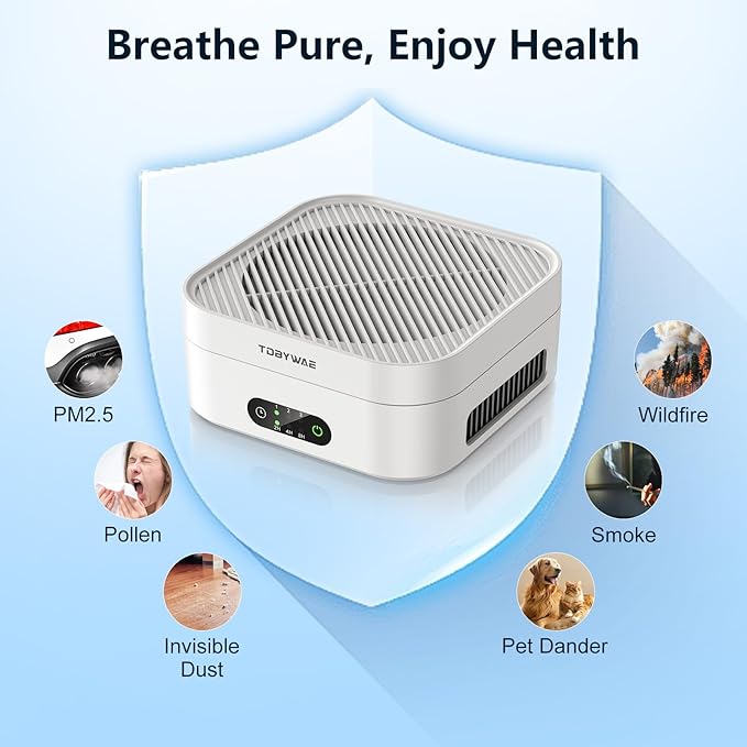 TDBYWAE Air Purifiers for Home Bedroom Up to 600 ft², True HEPA Air Purifier for Pets Dust Dander Pollen Odor Smoke, Portable Car Air Purifier for Travel