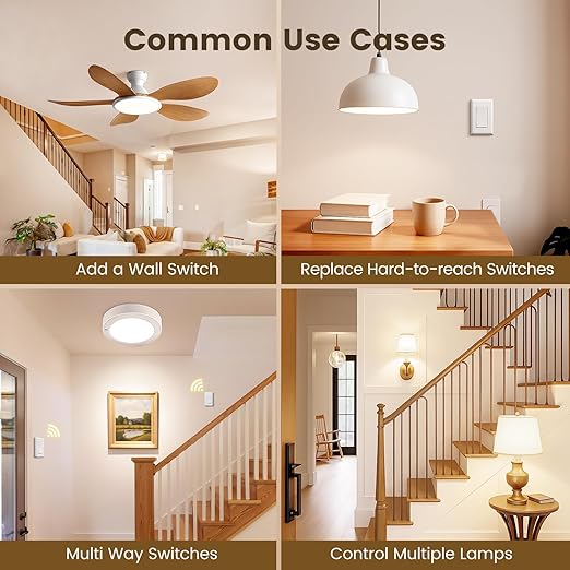 SURAIELEC 3 Way Wireless Light Switch and Receiver Kit, RF 100Ft, No WiFi, No Interference, Expandable 15AMP Remote Control Wall Switches for Ceiling Lighting, Lamp, Fan (Neutral Wire Required)