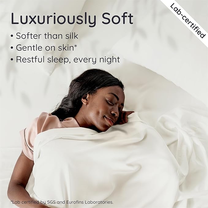 Bambaw 100% Viscose Derived from Bamboo Queen Size Sheet Set - 4pcs Cooling Sheets for Hot Sleepers, Soft Deep Pocket Queen Sheets Fits Up to 16'' with Elastic Corner Straps (Ivory)