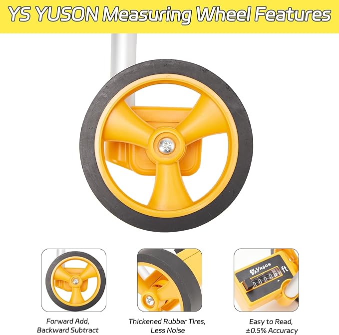 YS YUSON Rolling Measuring Wheel in Feet, Digital Measuring Wheel for Construction, Walking Measuring Wheel, Measure Wheel with Tape Measure and Level Ruler, One Key to Reset, 4 Inch, Up to 9999Ft