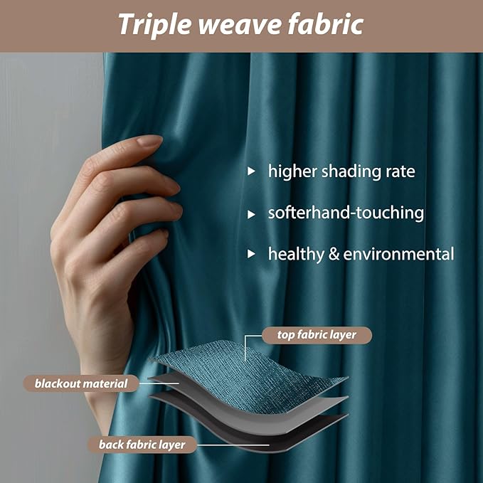 Room Divider Curtains with Ceiling Curtain Track Set Window Curtain for Bedroom,Living Room Total Blackout Thermal Insulated Privacy Ceiling Track Curtain W 12 × H 7 FT Azure Blue drape&Black track