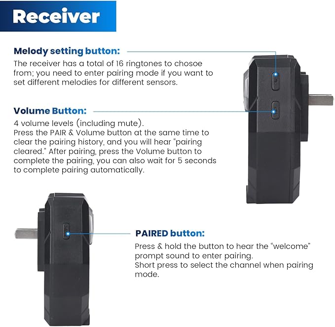 Solar Wireless Driveway Alarm, Outdoor Motion Sensor Detector Alarms Driveway Alert System 2000ft Long Range with Rechargeable Battery, Outside Weatherproof/Expandable (1 Receiver and 4 sensors)