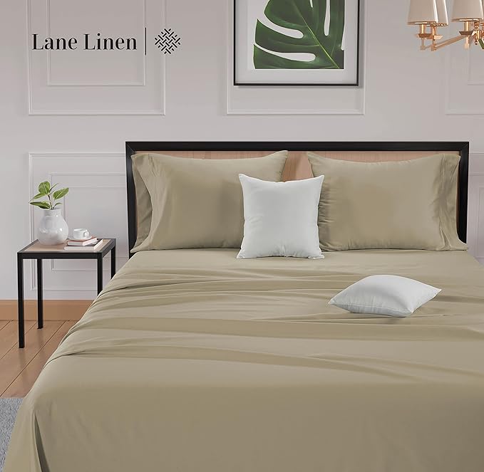 LANE LINEN King Size Bed Sheet Set – 600 Thread Count Long-Staple 100% Cotton Sheet Set King Size, Hotel Premium Soft Silky Sateen Finish, Durable Bedding Set, Elasticised 15" Deep Pocket – Linen