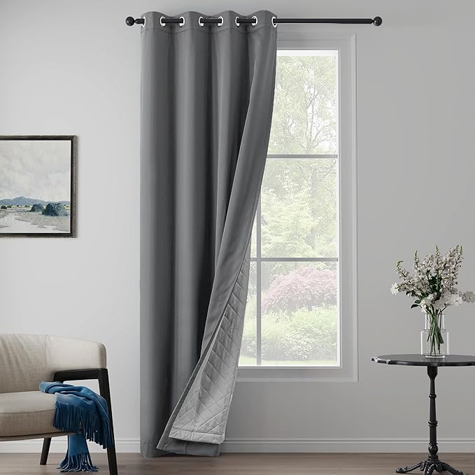 Grey Heavy Noise Resistance Curtains for Window 3-in-1 100% Blackout Curtains Grommet Thermal Insulation Room Divider Drapes for Bedroom Living Room (1 Panel, Grey, 50" x 96")