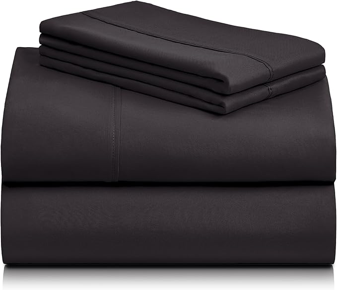 LuxClub 4 PC California King Sheet Set, Deep Pockets Wrinkle Free Cooling Bed Sheets Hotel Bedding for Women, Men, Includes 1 Fitted Sheet, 1 Flat Sheet and 2 Pillowcases-Black