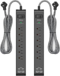 2 Pack Surge Protector Power Strip, 6 Outlets 4 USB Charging Ports, 12Ft Braided Extension Cord, Slim Flat Plug, Wall Mount, Desk Accessories, Home Office Essentials