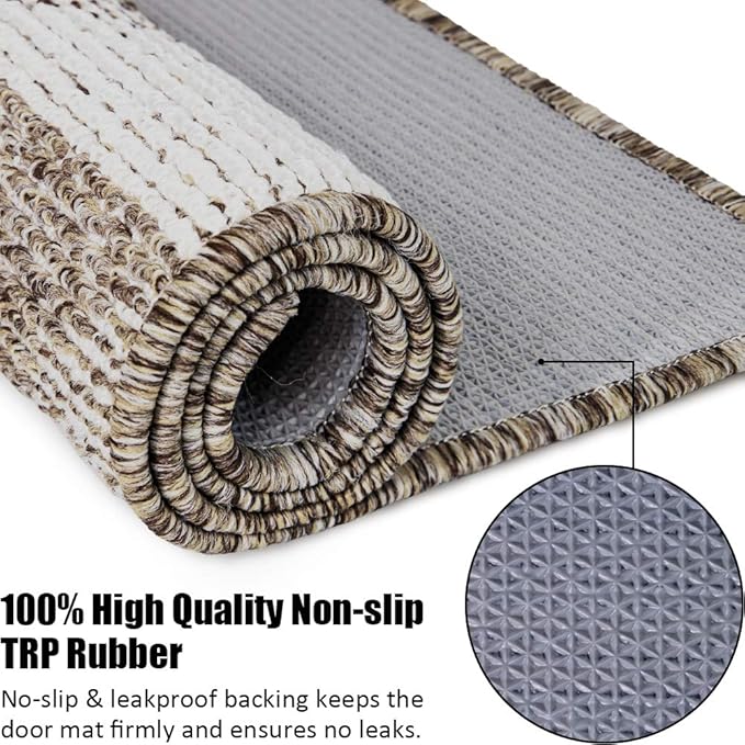 Indoor Doormat 32"x 48", Absorbent Front Back Door Mat Floor Mats, Rubber Backing Non Slip Door Mats Inside Mud Dirt Trapper Entrance Front Door Rug Carpet, Machine Washable Low Profile-Brown Geome