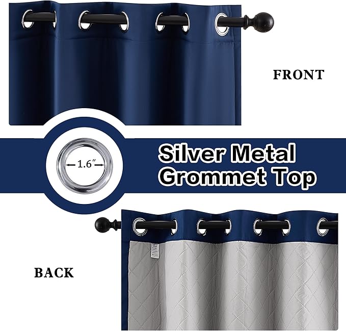 3 Layers Soundproof Curtains Grommet Full Blackout Curtains with Thermal Insulation Curtains Noise and Heat Reduction for Bedroom Living Room 50”widthx108”Length Inch Navy Blue 1 Panel