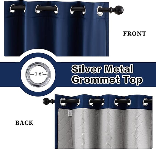 3 Layers Soundproof Curtains Grommet Full Blackout Curtains with Thermal Insulation Curtains Noise and Heat Reduction for Bedroom Living Room 50”widthx108”Length Inch Navy Blue 1 Panel