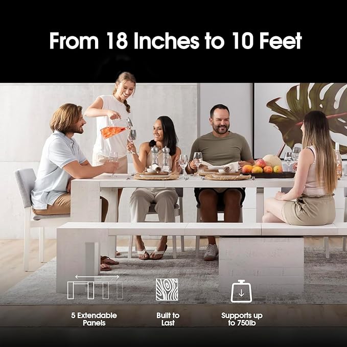 Transformer Table - Solid Wood Extendable Dining Table with 4 Stackable Chairs, Seats 2-12, Expandable Table, Space-Saving Furniture, White Finish (Table + 4 Chairs)