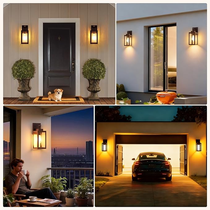 LTBLIGHT 2-Pack Motion Sensor Porch Lights Outdoor, Farmhouse Brown Dusk to Dawn Exterior Lighting Fixtures with 3 Modes, Waterproof Wall Lanterns for House, Backyard, Entryway, Garage