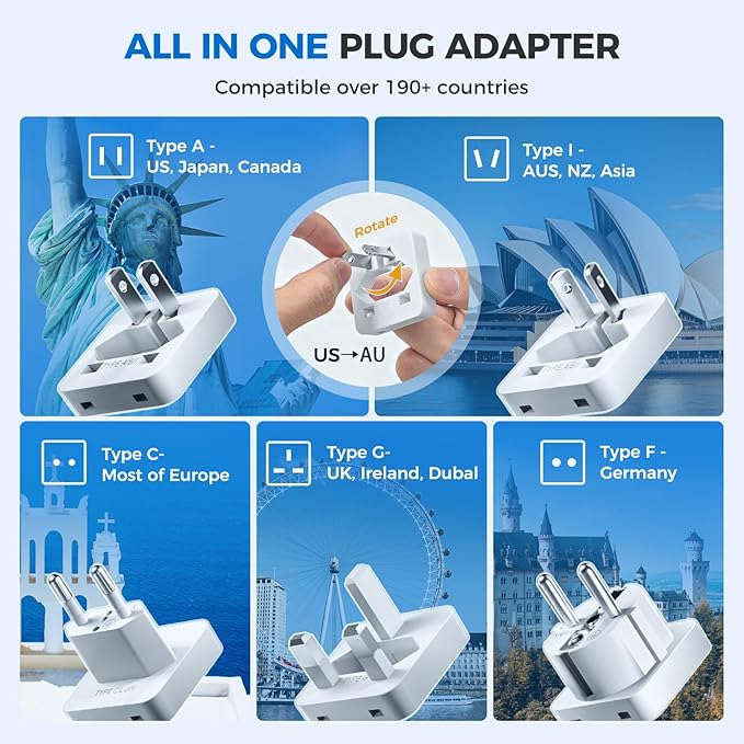DOACE 2000W Voltage Converter US to Europe - 220V to 110V Converter for European Travel, Power Converter Adapter Combo with 2 PD/QC & UK/AU/US/IT/European Travel Plug Adapters for Hair Dryer Phone