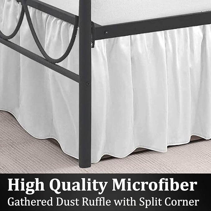 SKY BEDDINGS - King Size Ruffled Bed Skirt with Split Corners - 14 Inch Drop Dust Ruffle Bed Skirt with Platform Three Sided Coverage - 100% Microfiber, White