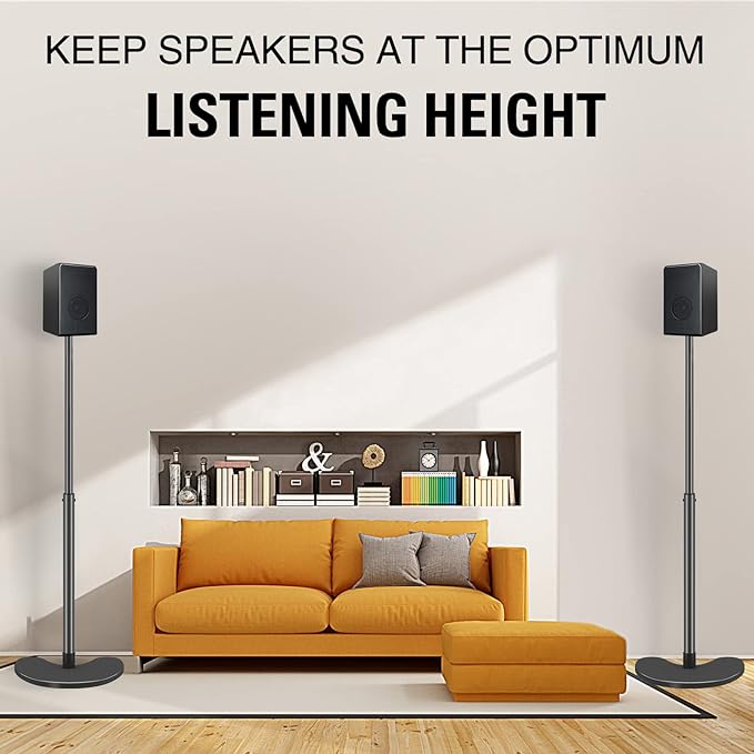 Mounting Dream Speaker Stands Pair, Max 39" Height Adjustable, Heavy Duty Base, 11 lbs Capacity Each, Set of 2 Universal Floor Stands