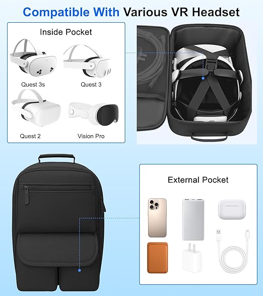 YRXVW Large Carrying Case for Meta Quest 3S/3/2, Compatible with BOBOVR & Kiwi Battery Head Straps, Waterproof & Drop-Resistant VR Travel Case for Accessories & Home Storage and Travel