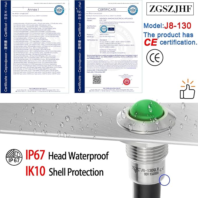 ZGSZJHF 8mm Indicator Light 0.31" Waterproof IP67 Metal Stainless Steel Signal Lamp 110V-120V AC/DC LED Pilot Dash Lamp Light Ring Large Red and Green 2Pcs