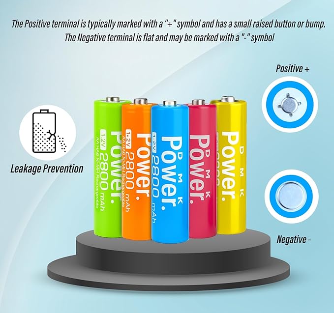 DMK POWER Rechargeable High Capacity Batteries 1.2V NiMH Low Self Discharge (AA Mixed Color 2800MAH (10 Pieces))