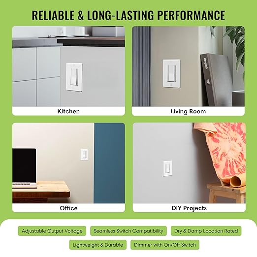 Select LED 60W 24V DC Driver and Dimmer Light Switch, 120VAC Decora Dimmer Switches for LED Lights, Preset Dimmer with On/Off 3-Way Switches