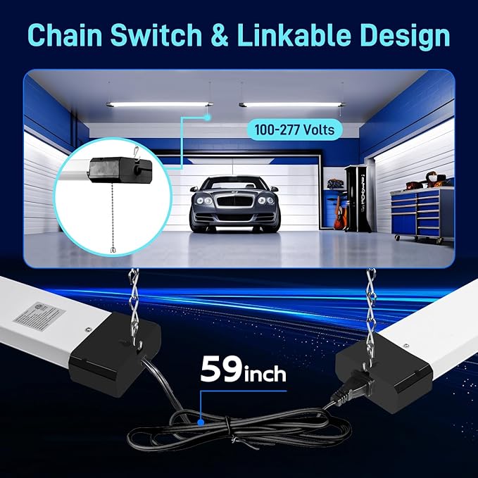 hykolity 5000K LED Shop Light Linkable, 4FT Daylight 42W LED Ceiling Lights for Garages, Workshops, Basements,Hanging or FlushMount, Power Cord W/Built-in ON/Off Switch, 4200lm, ETL- 1 Pack
