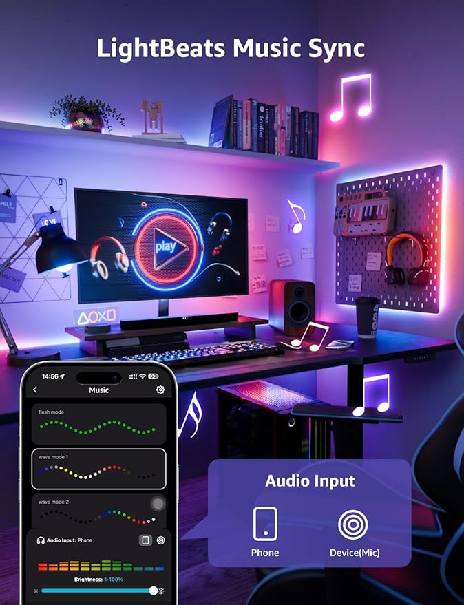 Lepro S1 AI LED Strip Lights for Bedroom - 65.6ft Smart RGB Light Strips with IC and Rainbow Chasing Effects, Color Segment DIY, Personalized Al Lighting Designer, No Remote, 2.4G Wi-Fi & Bluetooth