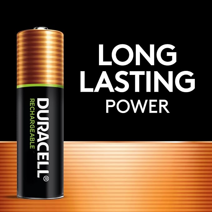Duracell Rechargeable AA Batteries 4 Count, Long-lasting Power, All-Purpose Pre-Charged NiMH Double A Battery for Household and Gaming Devices