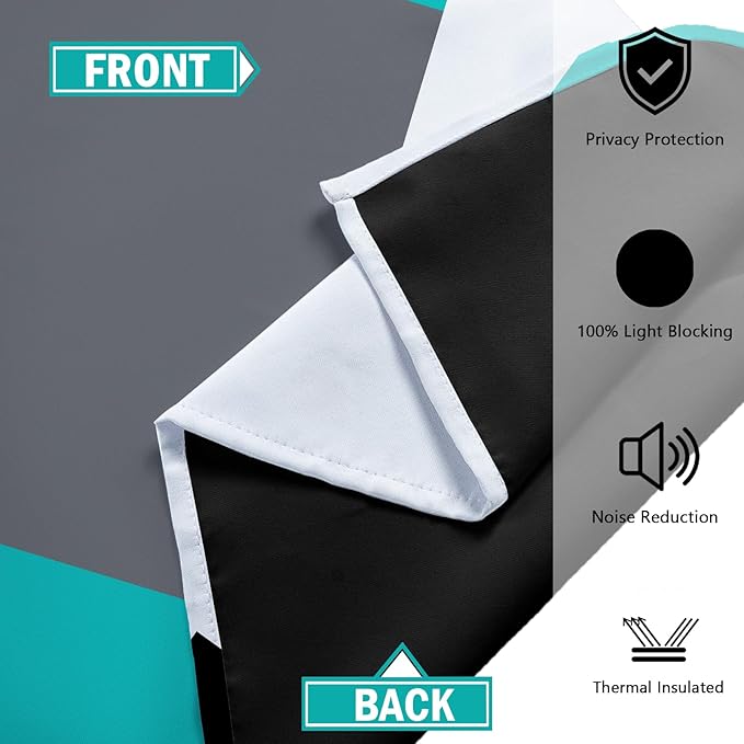 Teal/Turquoise 100% Blackout Curtains 45 inch Length 2 Panels Set Black White Grey Modern Abstract Geometric Drapes for Kitchen Curtains Insulated Room Darkening Small Window Curtains, 42Wx45L