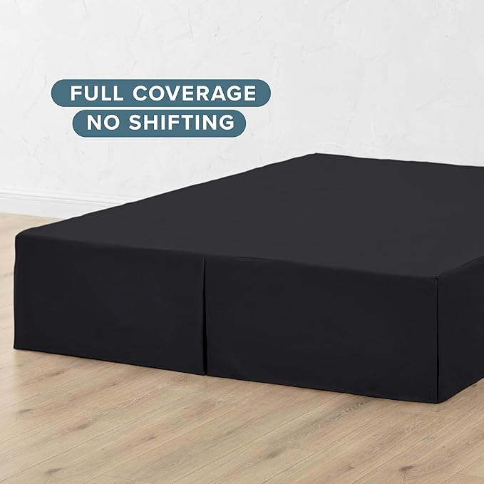 Bare Home California King Bed Skirt - 15-Inch Tailored Drop Easy Fit - Bed Skirt for Cal King Beds - Center & Corner Pleats (Cal King, Black)