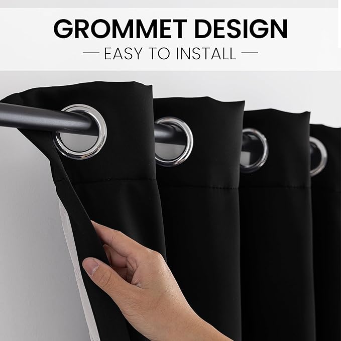 3-in-1 Layers Soundproof Curtains,Grommet Full Blackout Thermal Noise Dampening Curtains for Living Room, Bedroom(1 Panel,Black,50" x96")
