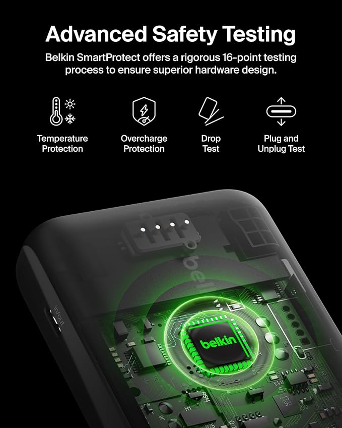 Belkin Portable Charger, Power Bank with Integrated Cable 20000 mAh 30W - Fast Charging USB C Power Delivery - iPhone 17, Air, Pro, Pro Max, iPad, AirPods, Apple Watch, Galaxy S25, & More - Black