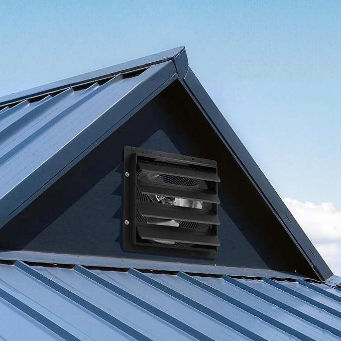 VEVOR 16 inch Shutter Exhaust Fan, Wall Mounted Attic Vent Fan with Smart Programming Variable Speed Temperature Control, 3000 CFM,EC Motor,Timer, for Shed,Garage,Greenhouse Ventilation Cooling,Black