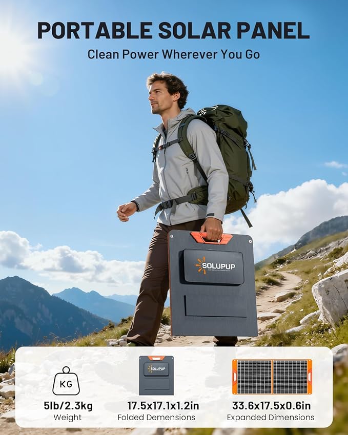 SOLUPUP 60W Portable Solar Panel, IP65 Waterproof Foldable Solar Panels for Power Station, 23% High Efficiency Solar Charger with QC3.0 USB-A & USB-C Outputs & 2 Kickstands for Outdoor Camping RV Trip