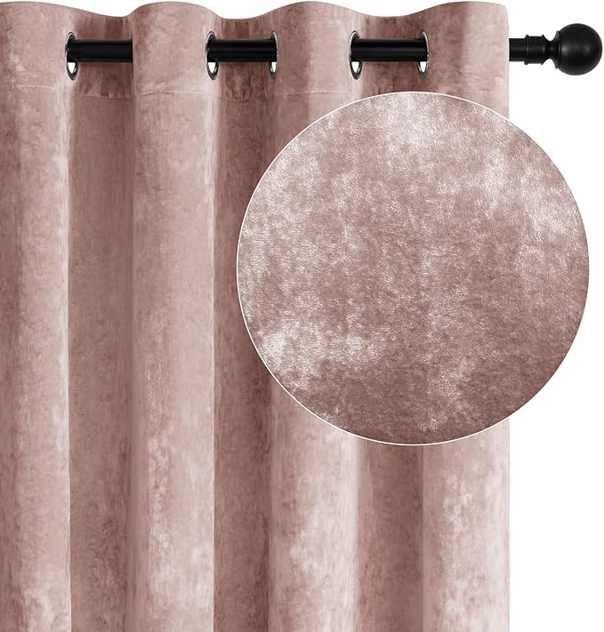 SMILETIME Pink Crushed Velvet Curtains 52x90 inch Luxurious Thermal Insulated Soundproof Drapes for Living Room Bedroom Office Soft and Durable Light-Filtering Window Treatments, 2 Panels