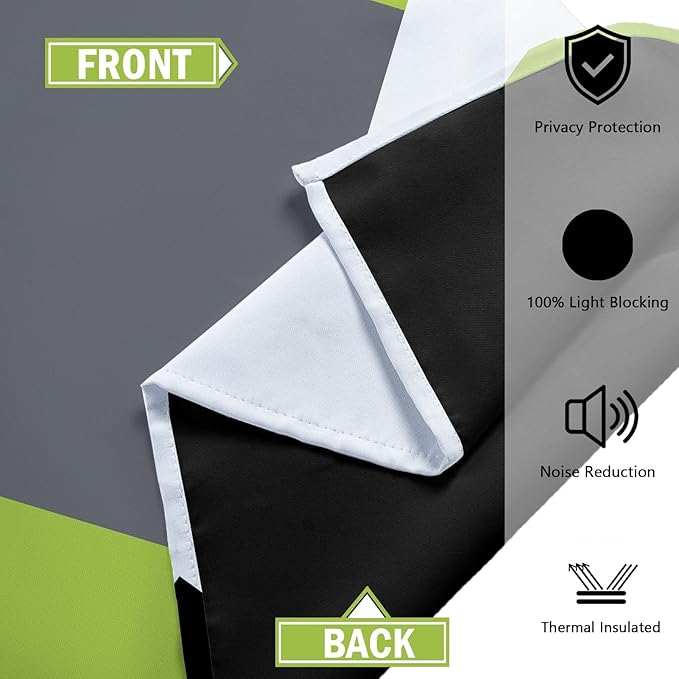 Lime Green 100% Blackout Curtains for Bedroom 84 inch Length 2 Panels Set Light Fresh Modern Abstract Geometric Black Out Curtains Insulated Room Darkening Window Drapes for Living Room, 52Wx84L
