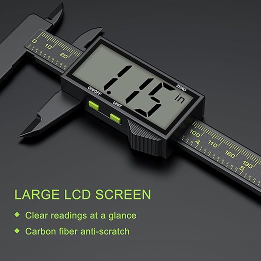 Digital Calipers, Caliper Measuring Tool with Large LCD Screen, Plastics Micrometer Caliper Digital, Auto-Off Feature, Screen Splash Proof, Switch from Inch Metric (6Inch/150mm)