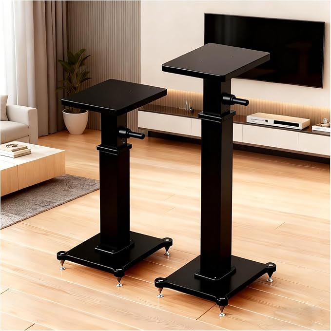18.9-26.8in Height Adjustable Speaker Stands Pair up to 110lbs, Heavy Duty Bookshelf Speaker Stand Bookshelf Speaker Stand, Holds Bookshelf & Satellite Speaker Large Speaker (Black)