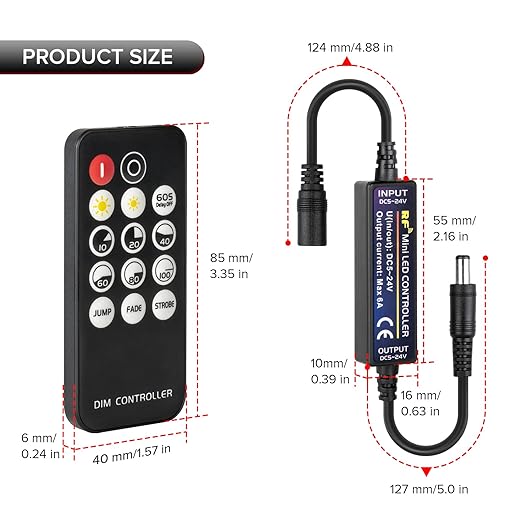 Mini RF Dimmer Controller 14 Keys 3014 5630 5730 3528 LED Strips DC5V/DC12V/DC24V Dimmer Switch Brightness Mode Effect Mode Wireless LED Dimmer Controller(Single Color)