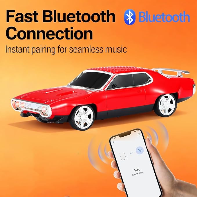 WSTER Retro Car Bluetooth Speaker with HD Stereo Sound, TWS Pairing, LED Party Lights, Built-in Microphone, Portable Wireless American Vintage-Style Bluetooth Speaker for Home, Office & Outdoor (Red)