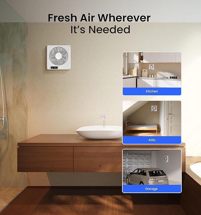 KOVIET 8" Room to Room Ventilation Fan with Remote, Quiet Reversible Through the Wall Air Transfer Fan, 10-Speed Smart Exhaust Vent, Temperature Control, ETL Certified for Bedroom, Kitchen, Laundry