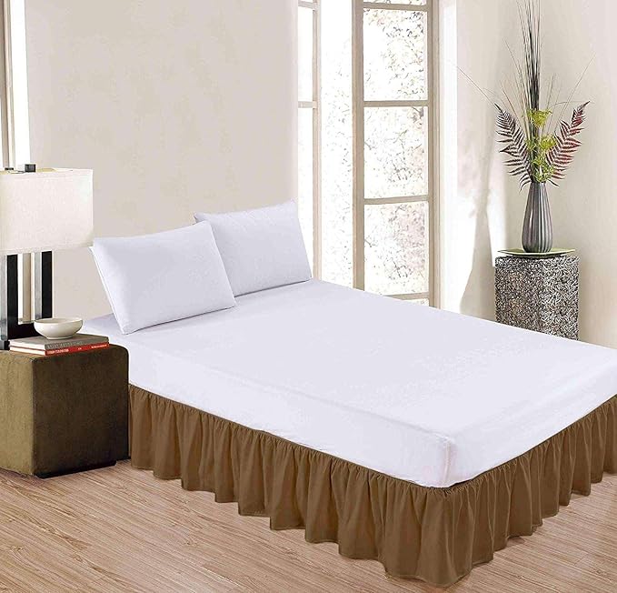 Sleepwell Taupe Solid, Queen Size Ruffled Bed Skirt 10 Inch Drop With Split Corner,100 Percent Pure Egyptian Cotton 400 Thread Count, Wrinkle & Fade Resistant, Top Quality