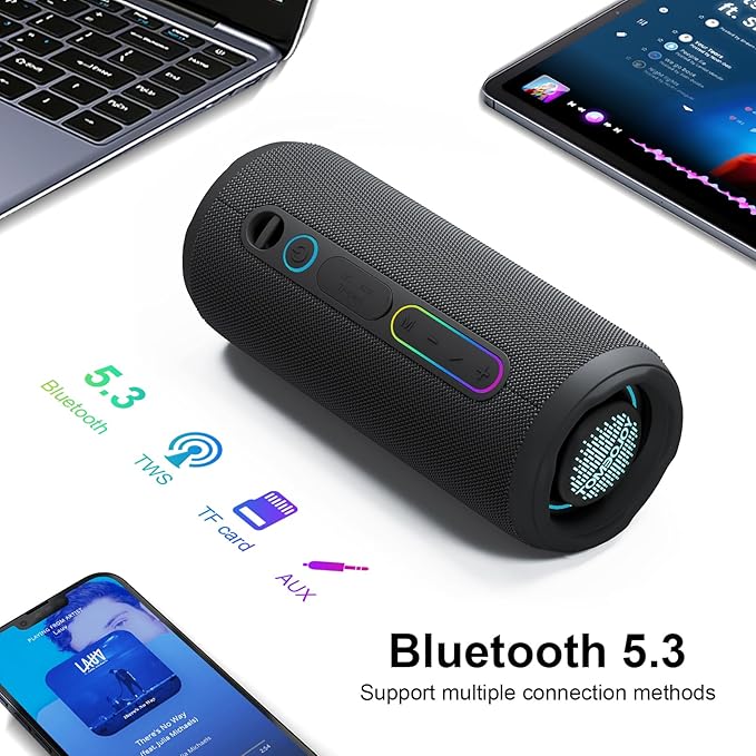 YOLOEMOT Portable Speaker Bluetooth, Powerful Deep Bass, Wireless Stereo Pairing, IPX7 Waterproof Dustproof,12H Playtime, Portable Outdoor Speaker for Travel, Sport, Party, Biking (Black)